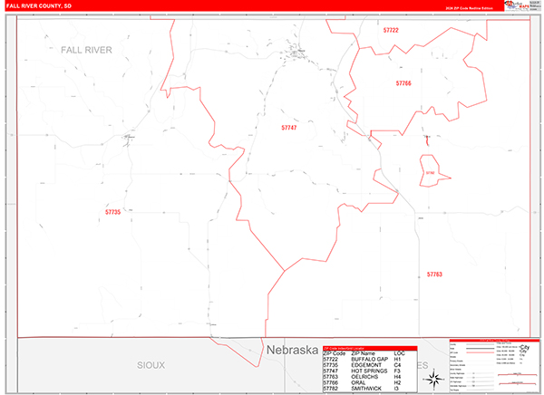 Fall River County, SD Zip Code Map